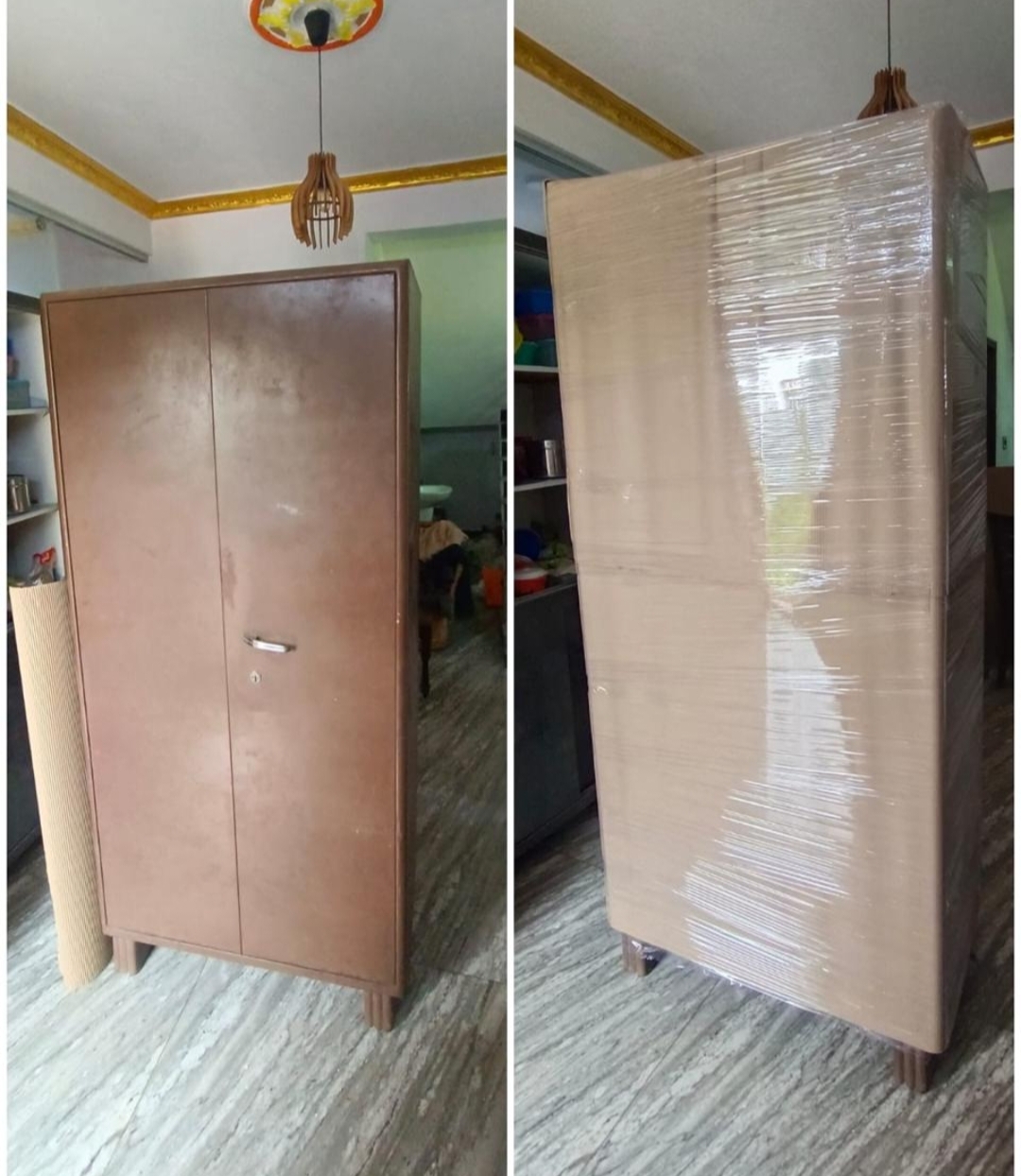 Securely wrapped furniture ready for the move
