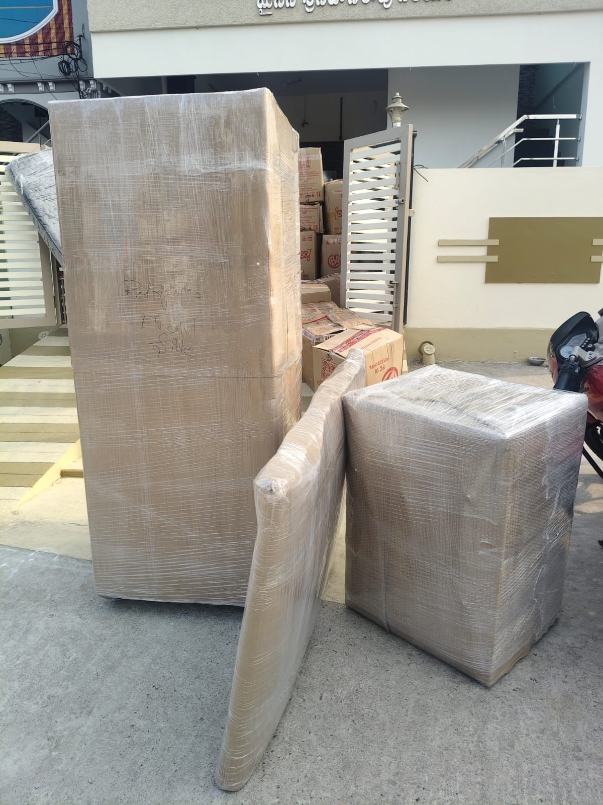 Wrapped appliances loaded on the truck